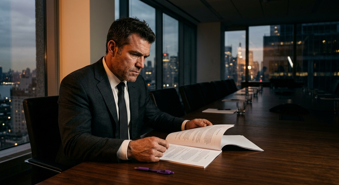 Executivo analisando proposta comercial em reunião B2B