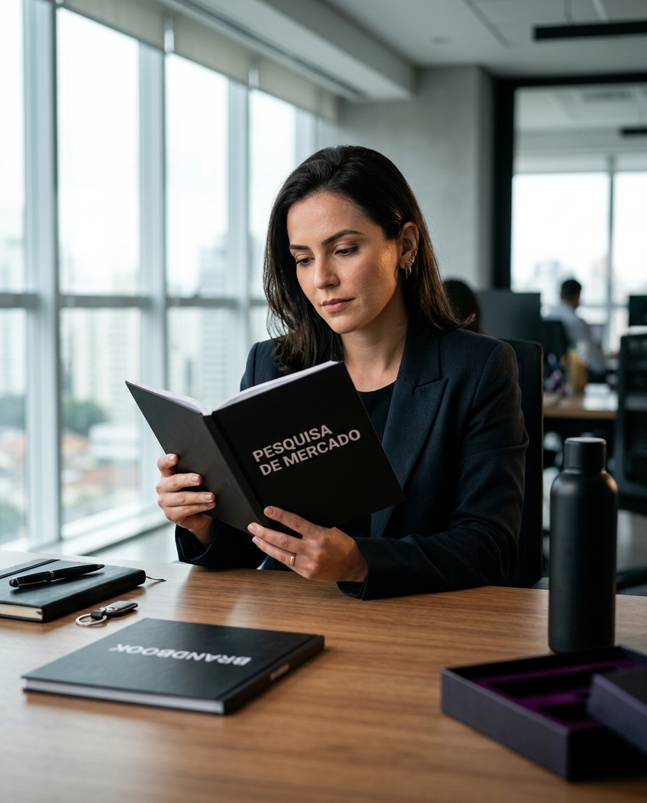 Livro Pesquisa de Mercado, capa escura com gráficos ao fundo